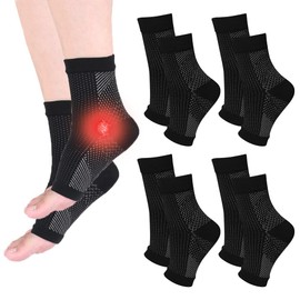 CJBIN Ankle Brace, Pack of 4 Foot Brace Ankle Brace, Black Bandage Ankle for Women/Men, Ankle Brace for Plantar Fasciitis, Arthritis, Sprained Ankle, Sports (L/XL)