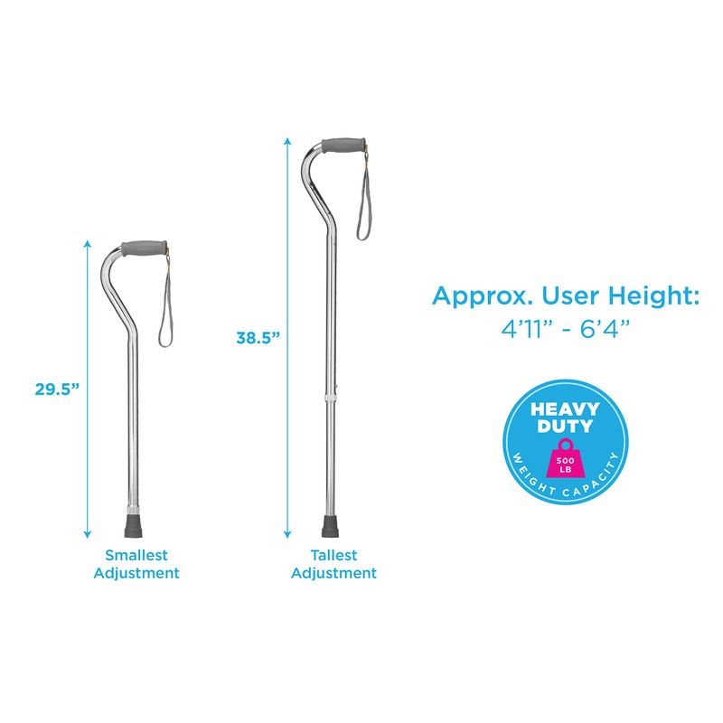NOVA Heavy Duty Walking Cane with Offset Handle Silver