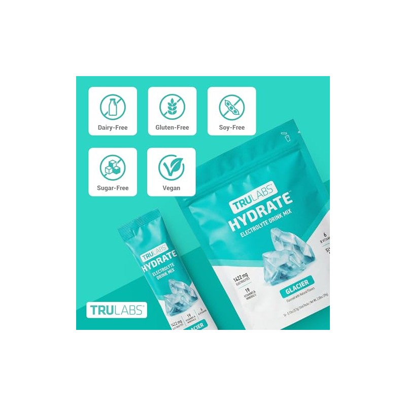 TRULABS Hydrate Electrolyte Drink Mix – Glacier Flavor, Sugar-Free Hydration
