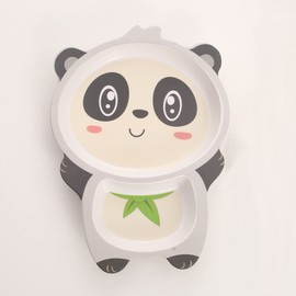 Fekdod Kids Dinnerware Set Bamboo 5 Pcs with Plate Bowl Cup Fork Spoon (Panda)
