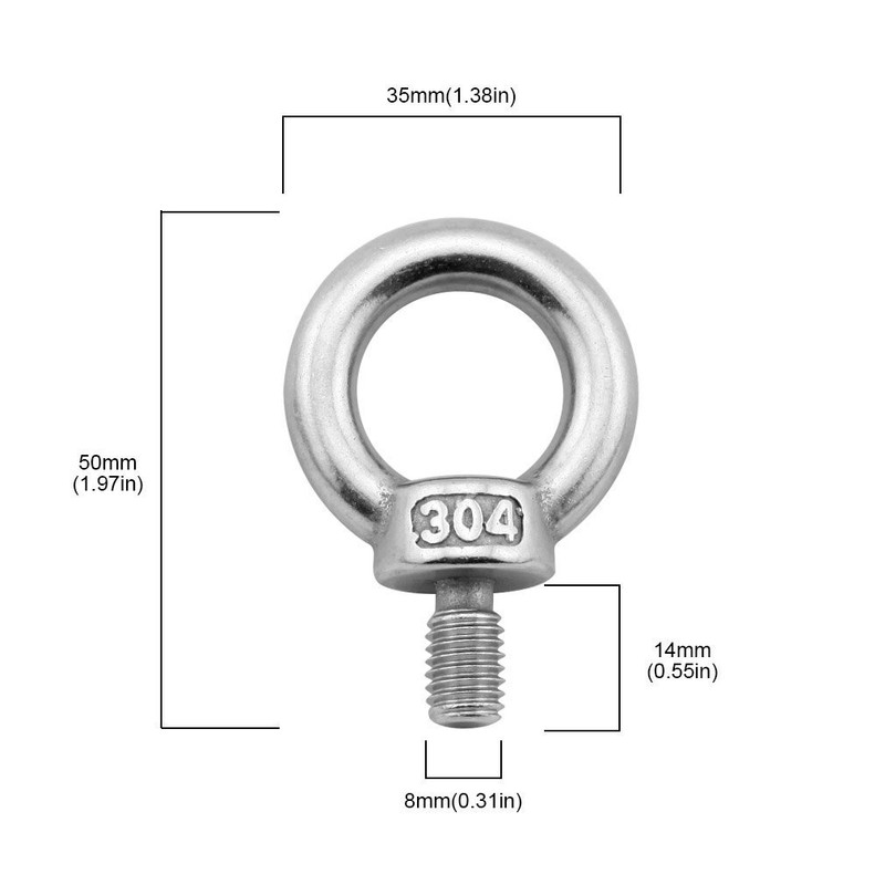 Yasorn 5pcs M8/0.32" Lifting Ring Eye Bolt Stainless Steel Screw