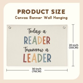 XYDEG Classroom Decor Today A Reader Tomorrow A Leader Canvas Banner,Classroom Must Haves Reading Corner,Boho Classroom Decor,Bookshelf Decor Wall Art Toddler Girl Room Decor Flag Banner 30x20 Inch