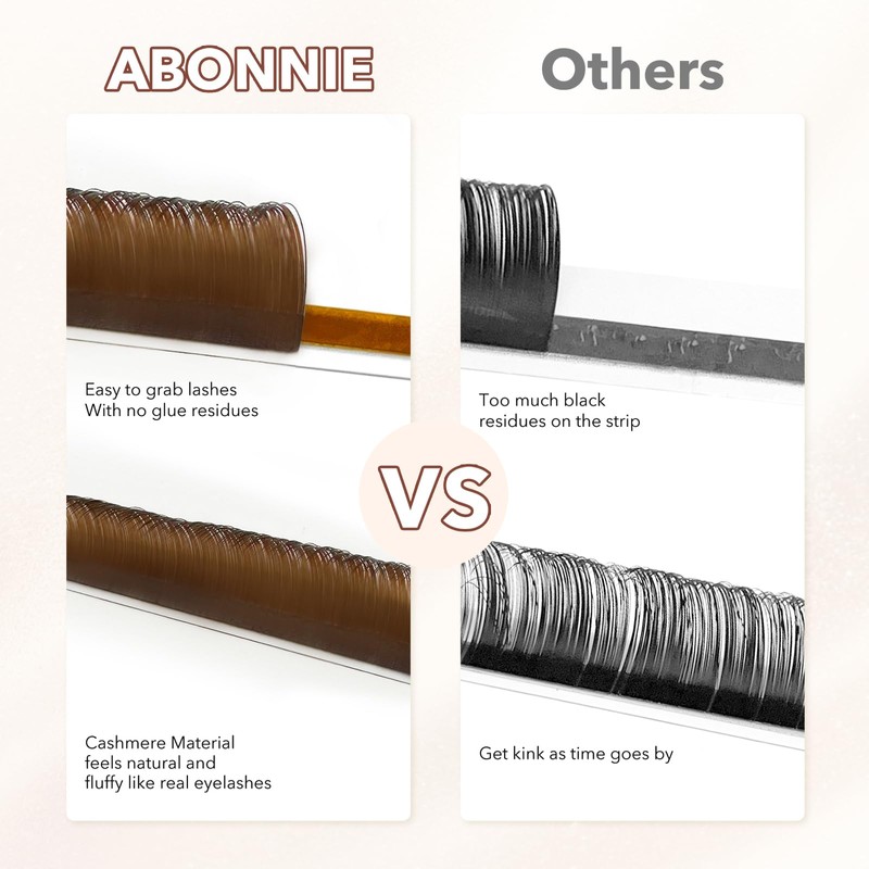 ABONNIE Brown Lash Extensions, Colored lash extensions, 0.07 D Curl