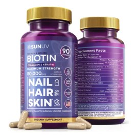 Sunuv Biotina 10000 Mcg Colágeno Keratina 90 Cápsulas                                                                                                 