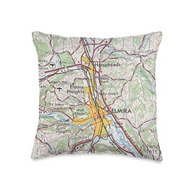 Chemung County New York Old City Atlas Vintage Elmira NY Map (1968) Throw Pillow, 16x16, Multicolor