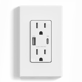 ELEGRP 30W USB Outlet Type A/C, Fast Charge Wall Outlet with 2 USB Ports, Power Delivery 15 Amp Wall Outlet with Tamper Resistant, UL Listed, Wall Plate Included, 1 Pack, Matte White