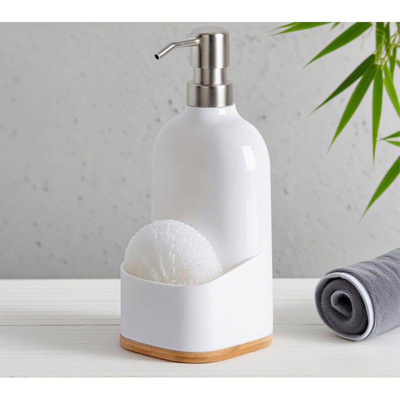 Clasin Home Kitchen Soap Dispenser with Sponge Holder, Refillable Acrylic