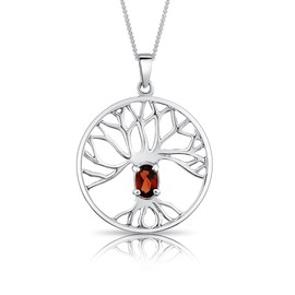 DTPsilver® 925 Sterling Silver Necklace - Celtic Tree of Life Pendant with Natural Gemstones - With Curb Chain - Spring Ring Clasp - Width: 1.2 mm - Adjustable Length: 16" to 18" Inches - Garnet