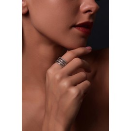 Sternvoll® Women's Ring 925 Sterling Silver Rhodium Placed with Zirconia Wide Bling Ring, Sterling Silver, Cubic Zirconia