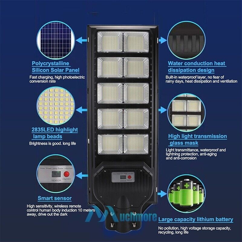 MUCH 1000W LED Solar Street Light PIR Motion Sensor Waterproof