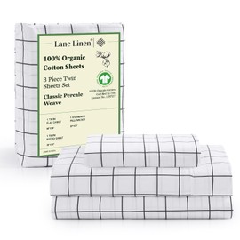LANE LINEN LANE LINEN Twin Sheet Set, 100% Organic Cotton Sheets Twin Size, 3Pc Twin Sheets Sets, Premium Bedding Sheets & Pillowcases, Percale Sheets, 15" Deep Pocket Twin Fitted Sheet - Windowpane