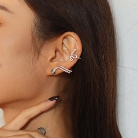Cimenexe Gothic Snake Ear Cuff Earrings Paved Snake Wrap Earrings Crystal Snake Ear Crawler Earrings Gold Snake Stud Earrings Bohemian Serpent Cartilage Cuff Earrings Jewelry for Women and Girls Set