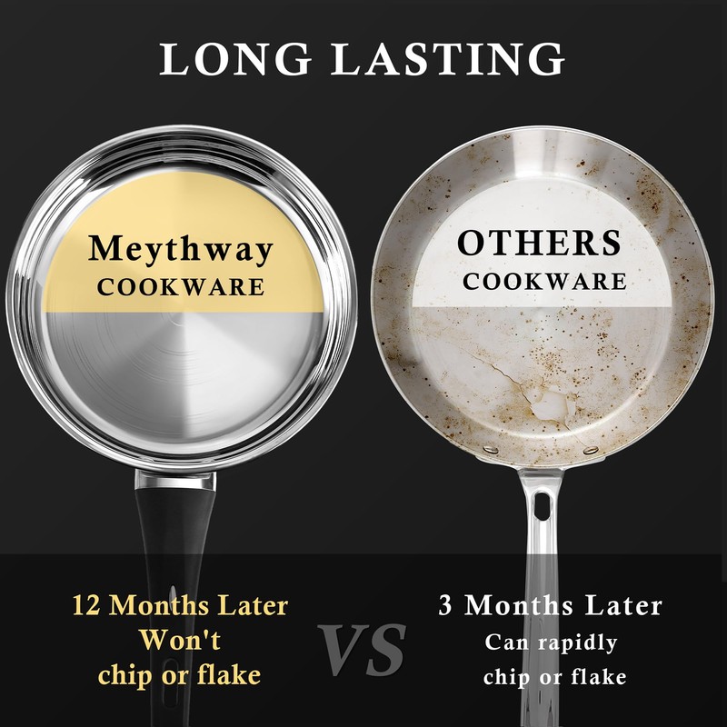 Meythway 𝐔𝐏𝐆𝐑𝐀𝐃𝐄 Stainless Steel Pots and Pans Set Non Toxic,
