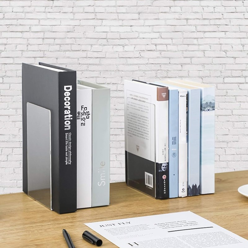 Qidexin 2 Pieces Book Ends, Acrylic Bookends, Non-Skid Book End,