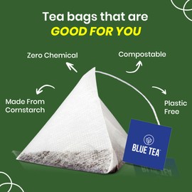 BLUE TEA - Lemon Balm Tea - 10 Count - Plant Based Tea Bag | RELIEVES STRESS - IMPROVES DIGESTION | Reduces Bloating | Refreshing Citrus Flavour - Leaf Based - Caffeine Free - Non-GMO | Ziplock Pouch