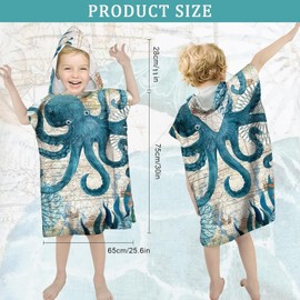 Rowjoy Beach Towel Poncho, Bath Poncho Children, Ocean Animal Print Beach Towel Children, Microfibre Beach Towel Bathrobe, Quick Drying Beach Towel for Toddlers 2–8 Years Old (H2 – 75 x 65 cm)