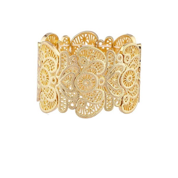 LUX ACCESSORIES Filigree Metal Textured Stretch Statement Bracelet