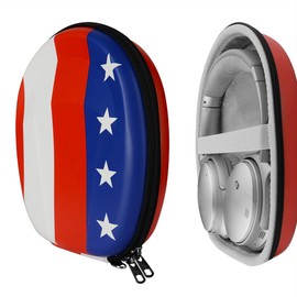 Geekria Shield Case Compatible with Bose QuietComfort Ultra, QuietComfort, QC45, QC35, QC25, QC15, QCSE Case, Replacement Protective Hard Shell Travel Carrying Bag with Cable Storage (US Flag)