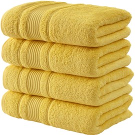Qute Home 4-Piece Bath Towels Set, 100% Turkish Cotton Premium Quality Towels for Bathroom, Quick Dry Soft and Absorbent Turkish Towel Perfect for Daily Use, Set Includes 4 Bath Towels (Yellow)