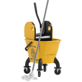 HOMCOM Mop Bucket with Wringer on Wheels for Floor Cleaning, 27.5 Quart Down Press Wringer with Handle and Mop, Yellow