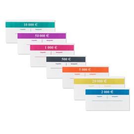 Banderoles Set for Euro Banknotes 10 x (€5, €10, €20, €50, €100 Banderole) + 3 x (200 € & 500 € Banderole) Money Sleeve Paper for Money Bundles Capacity 100 Notes Each