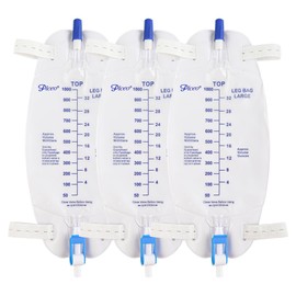 Easy-Tap Leg Bag Urinary Drainage Bag, 1000ml, Anti-Reflux Valve, Cloth Straps, Easy Flip Drain (Pack of 3)