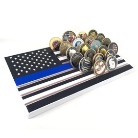 6 Rows Coin Holder, American Flag Challenge Coin Display Stand Thin Blue Line Military Coin Display Case - Holds 42-46 Coins