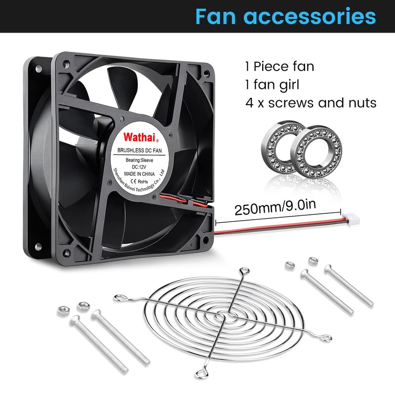 Wathai 120mm x120 x 38mm 12V 2Pin Dual Ball 12cm
