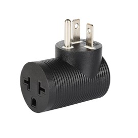 Angled 4 in 1 NEMA 5-20P Power Adapter, Plugrand NEMA 5-20P to 5-15R, 5-20R, 6-15R, 6-20R Double T-Blade Receptacle, Downward Angled Power Adapter