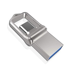 Type C USB Flash Drive 32GB, KALSAN 32GB 2 in 1 OTG Type C+ USB 3.0 Dual Drive Waterproof Memory Stick with Keychain Metal-Silver Color