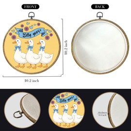 Cute Bow Goose Decor Goose Party Decorations Gooses Lover Gifts Framed Round Wall Decor Canvas Wall Art Hanging Prints Artwork for Home Dining Room Kitchen Office Decorations 10.2X10.2 Inch