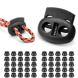 CooBigo 50 Pcs Plastic Cord Locks for Drawstrings Double Hole Spring Stopper Fastener Slider Toggles End for Drawstrings Shoelaces Backpack Lanyard