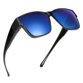 Br'Guras Oversized Fit Over Sunglasses Wear Over Glasses with Polarized Lenses Retro Squared Sunglasses for Men (Black/Blue, Blue)