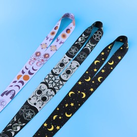 Beemorita Cute Moon and Sun Key Lanyard for Women Girls Teachers Star Neck Lanyard Strap for Keys & ID Card Cool Goth Keychain Badge Lanyards for Men(5pcs Black & Purple Lanyards)