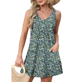 Summer Dresses for Women 2024 Loose V Neck Sleeveless Casual Dress Sundresses with Pockets Floral 05 L