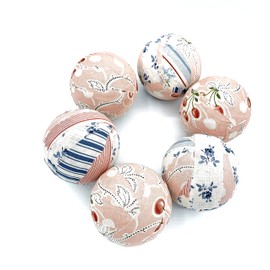 Cherries Jubilee fabric wrapped balls- pink blue white patchwork bowl filler orb set