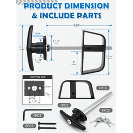 Quality Life Shed Door T-Handle Lock Latch Kit 4-3/4" Stem 4 Keys, 6in Spring Loaded Gate Pin Bolt Latch, Shed Barn Coop Storage Door T-Lock Set - 1 Lock+2 Latch