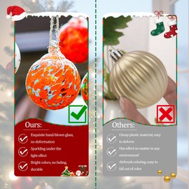 Hand Blown Glass Gazing Balls for Garden Hanging Friendship Balls Christmas Ball Ornaments for Xmas Tree Decoration (Orange - A)