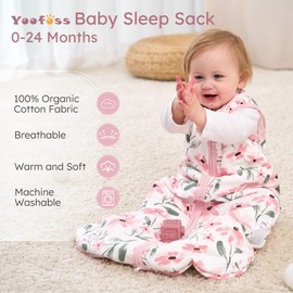 Yoofoss Baby Sleeping Bag 1.5 Tog - 0-6 Months Winter Sleeping Bag Baby 100% Organic Cotton Sleep Sack for Newbron Infant Toddler Warm Soft
