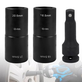 CHENGCKJ 3 Stück Doppelkopf Schlagschrauber Nüsse Set 18,5/19,5/20,5/21,5 mm mit 1/2" Kraft-Verlängerung Schlagnuss Doppelkopf Radmutternschlüssel Radmuttern Nuss Werkzeug 1/2" fit Alle Modelle