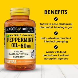 MASON NATURAL MASON NATURAL Peppermint Oil 50 mg Enteric Coated Supplement, 270 Day Supply of Gastrointestinal Support for Normally Functioning Bowel, Softgel Pills