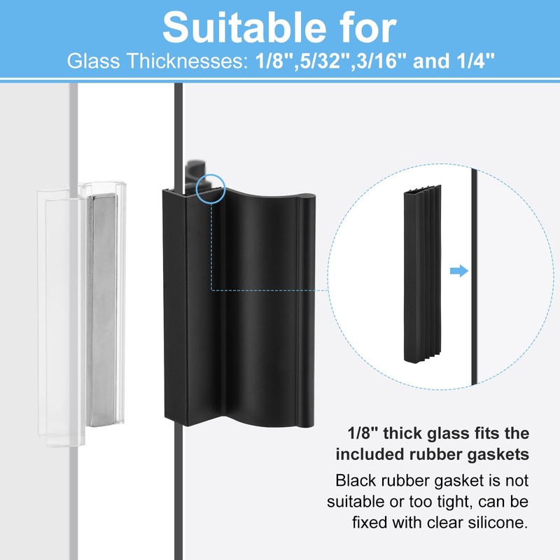 Shower Door Magnet 3" Black Frameless Shower Door Handle