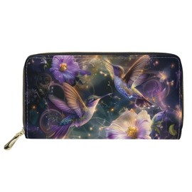 Snilety Hummingbird Flower Wallte for Women with Zipper Leather Purse Money Clip Card Case Holder Large Capacity Purses Clutch