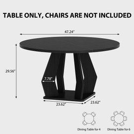 IBF Round Dining Table for 4 to 6, 47 Inches Kitchen Table with Spacious Tabletop Modern Circle Dining Table, Wood Dinner Table with Sturdy Pedestal Base for Dining Room Kitchen Living Room, Black Oak