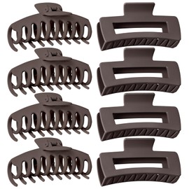 TOCESS Hair Claw Clips for Women - Large 8PK Neutral Matte Jumbo Square Hair Clips for Thick, Thin, Long, Short, Curly Hair Girls, Big Jaw Clip Set for Daily Use(Mocha Brown)