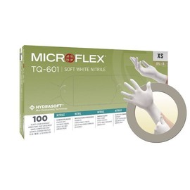 Ansell *100-Gloves* MicroFlex Soft White PF Hydrasoft Nitrile Exam X-Small TQ-601-XS
