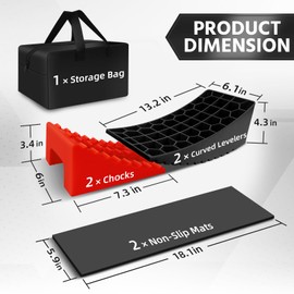 ROBLOCK RV Leveling Blocks Up to G.V.W 35000 LBS, Camper Leveling Blocks with Chocks, Anti-Slip Mats, Carry Bag, RV Leveling System for Travel Trailers, 4" Max Leveling Height, 2 Packs, Red