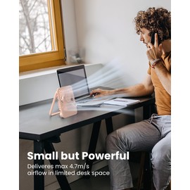 Koonie Desk Fan, Ultra Quiet 2.5-11h Battery Operated Small USB Fan with Strong Wind, 180° Tilt Folding and 3 Speeds Adjustable, Battery Powered Mini Personal Fan for Office Bedroom Desktop Pink