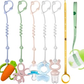 Toy Straps for Baby, 7PK Silicone Pacifier Clips Stroller Accessories Adjustable Baby Teether Leash & Sippy Cup Holder Straps Applies to Car Seat,High Chair,Cribs,BPA Free