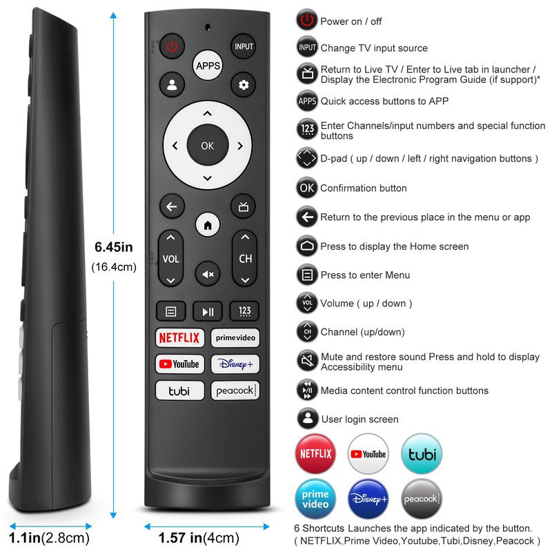Universal Replacement Remote Control for All Hisense Smart Google TVs